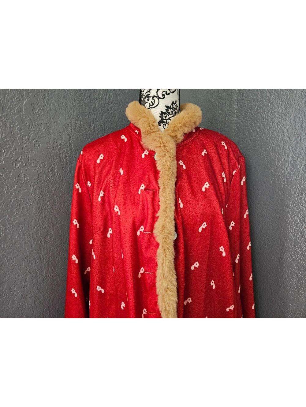 Women's Misslook Button Up Jacket Layered Faux Fur Rusted Brown Size 4XL Pockets - Picture 11 of 16
